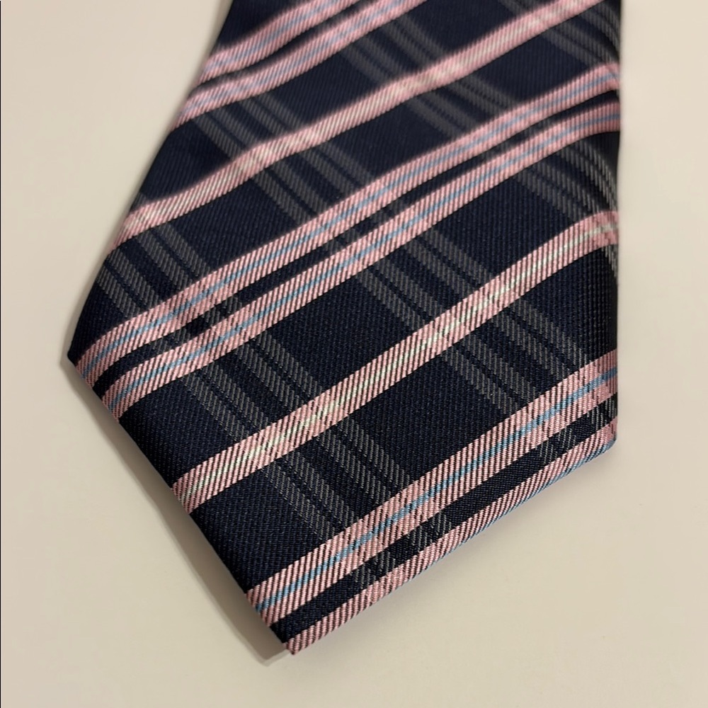 Boys Pink and Navy Plaid clip on Tie